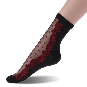 Chaussettes transparentes noires et rouge