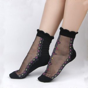 Chaussettes transparentes noires motifs géométriques